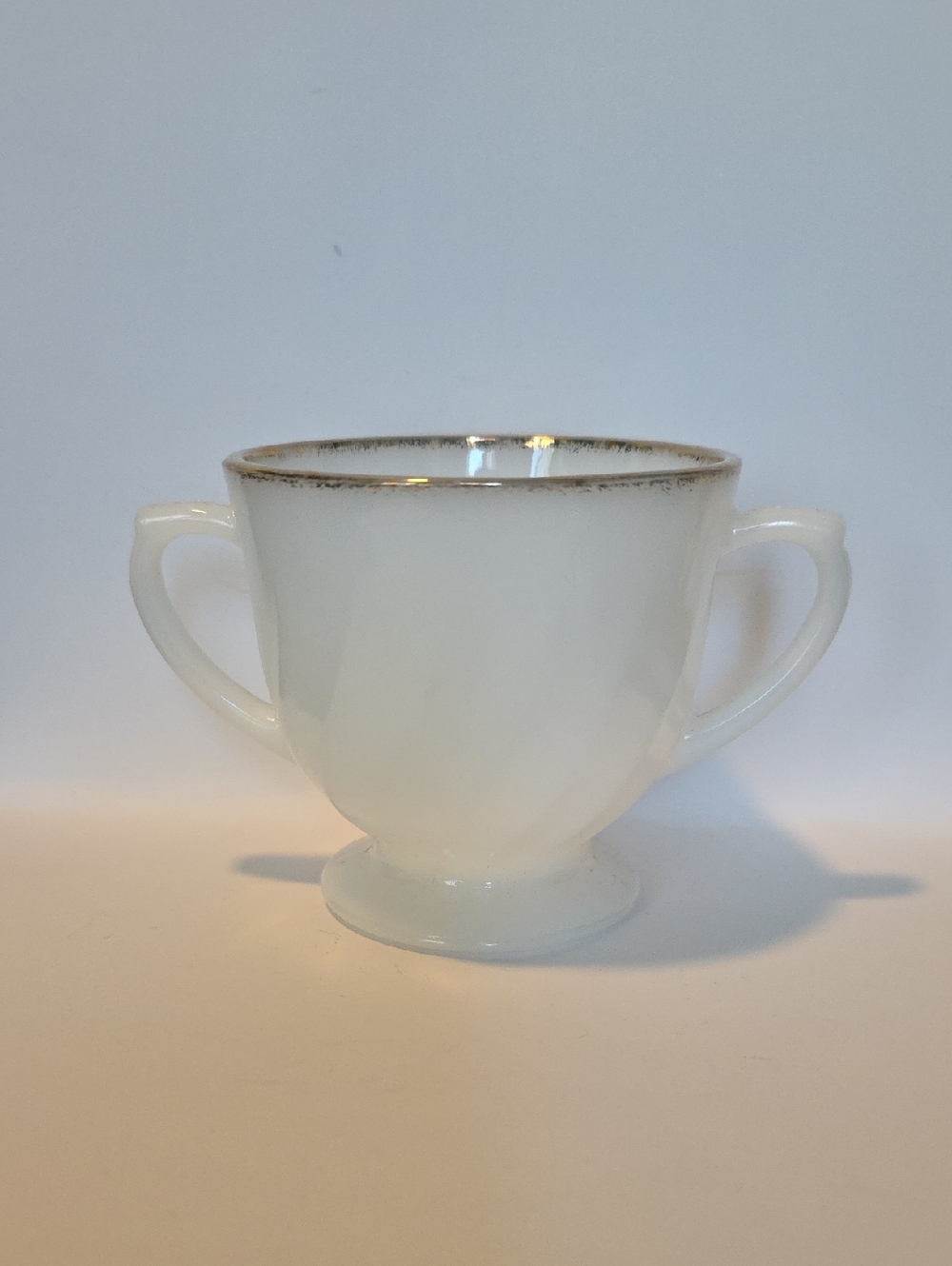 Fire King White Milk Glass Sugar Bowl with Gold Rim